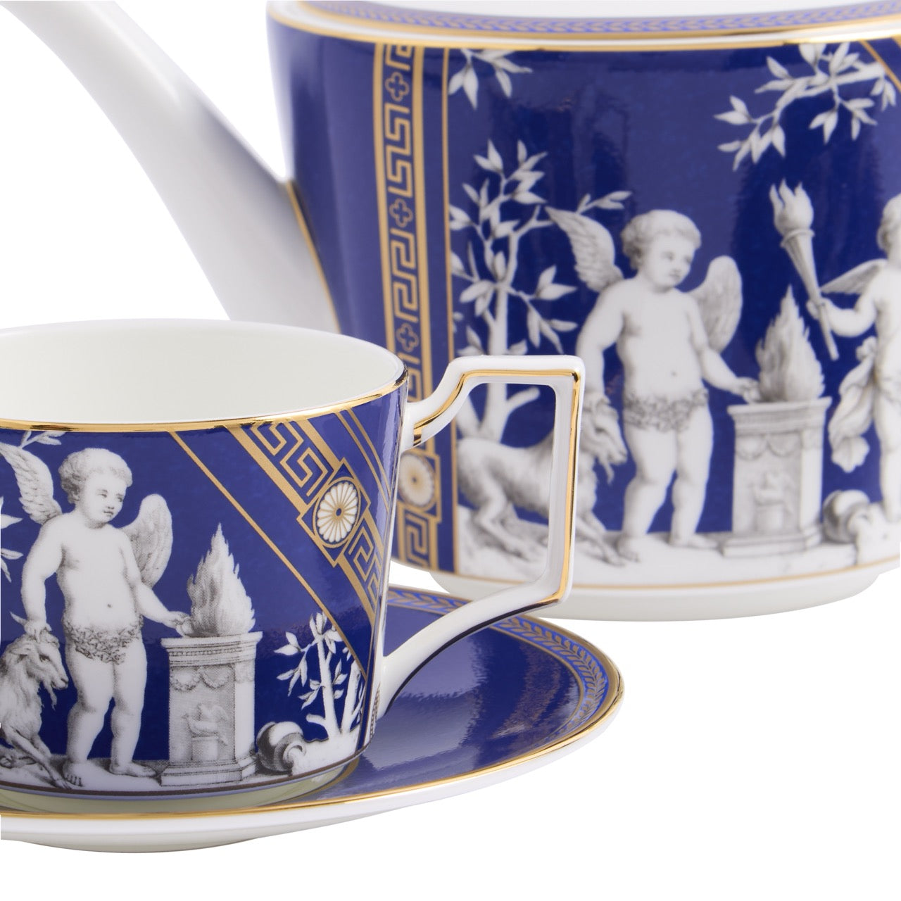 Renaissance Teapot, Teacup, & Saucer in Gold, Set of 2