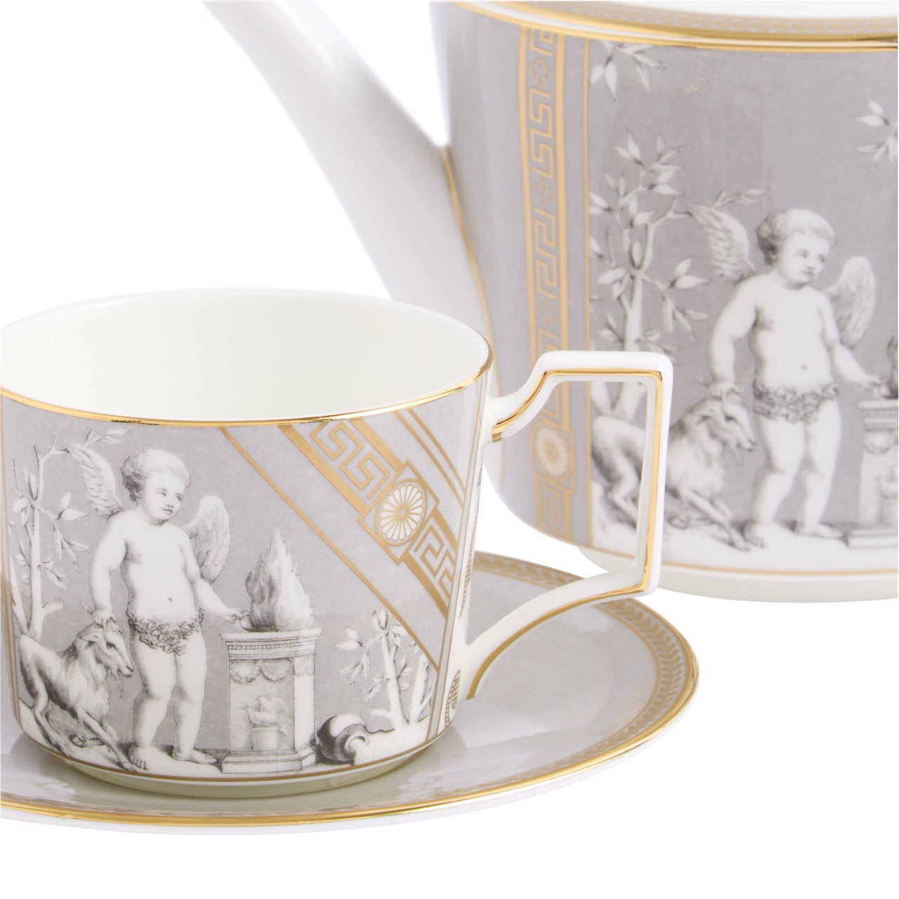 Renassiance Teapot Tcup Scr in Grey, Set of 2