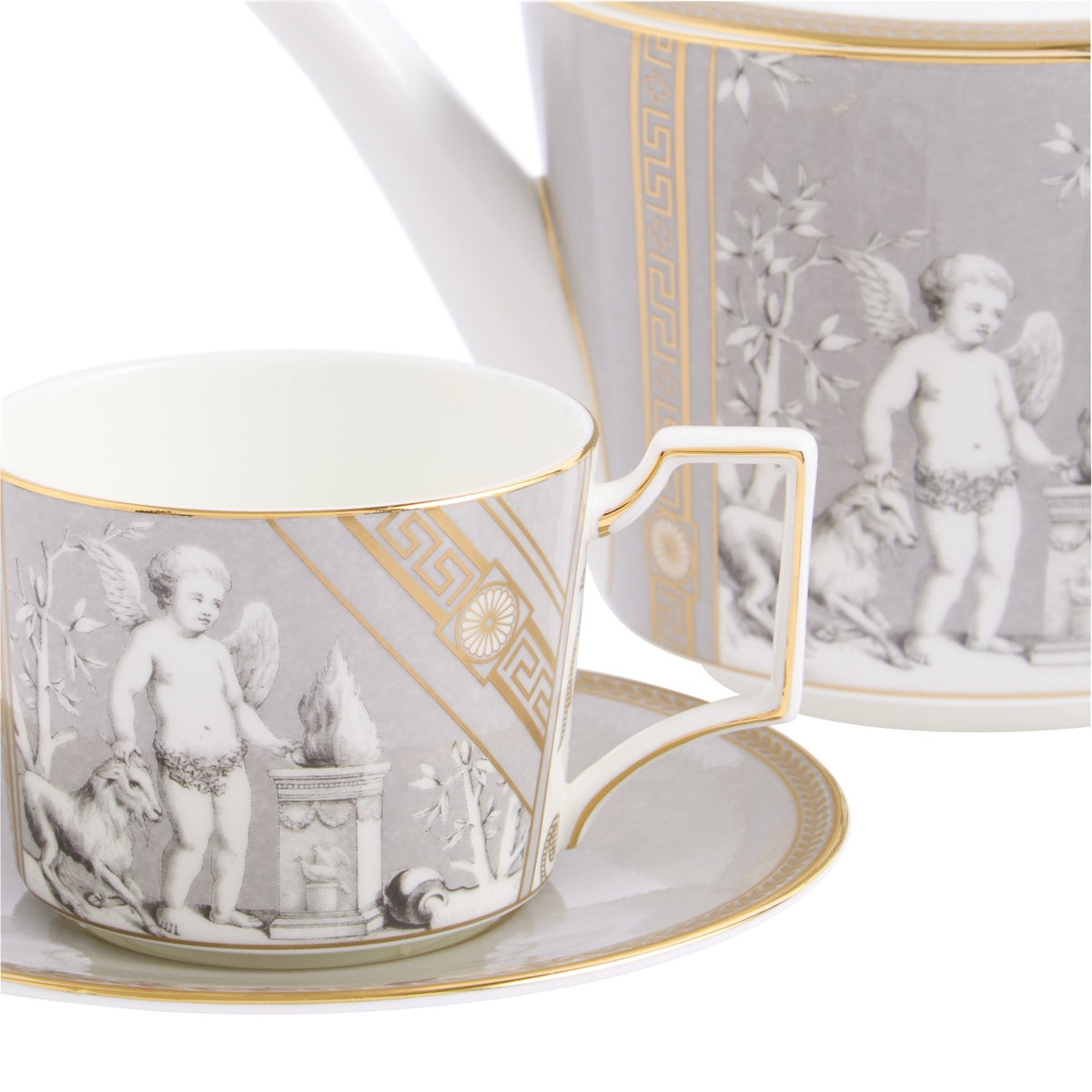 Renassiance Teapot Tcup Scr in Grey, Set of 2