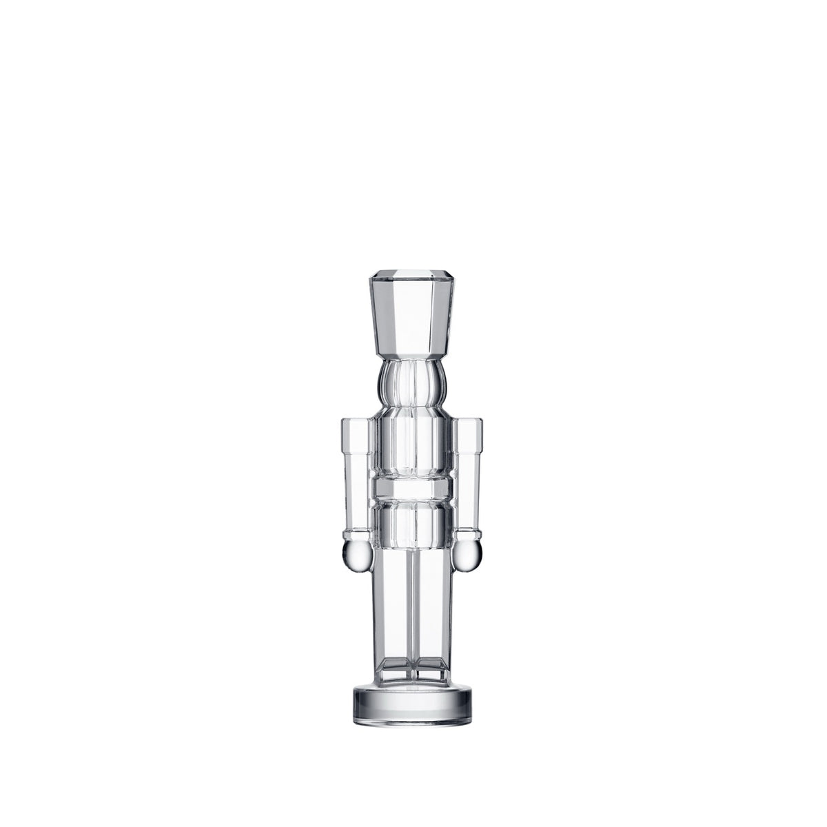 Front view of Clear Crystal Standing Nutcracker Ornament showcasing bold graphic cuts with a white background