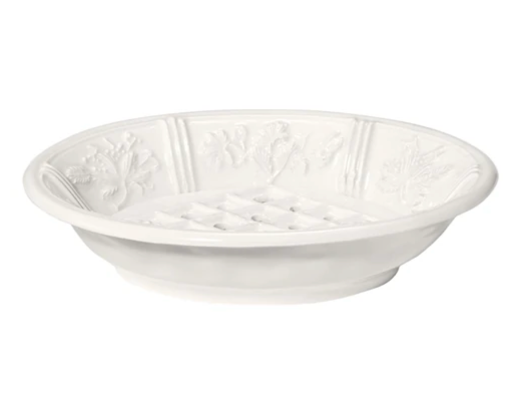 AERIN Josepha French Country White Ceramic Floral Soap Dish