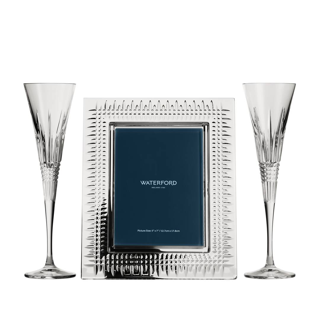 Lismore Diamond Picture Frame 5x7 & Toasting Flutes, Set of 3
