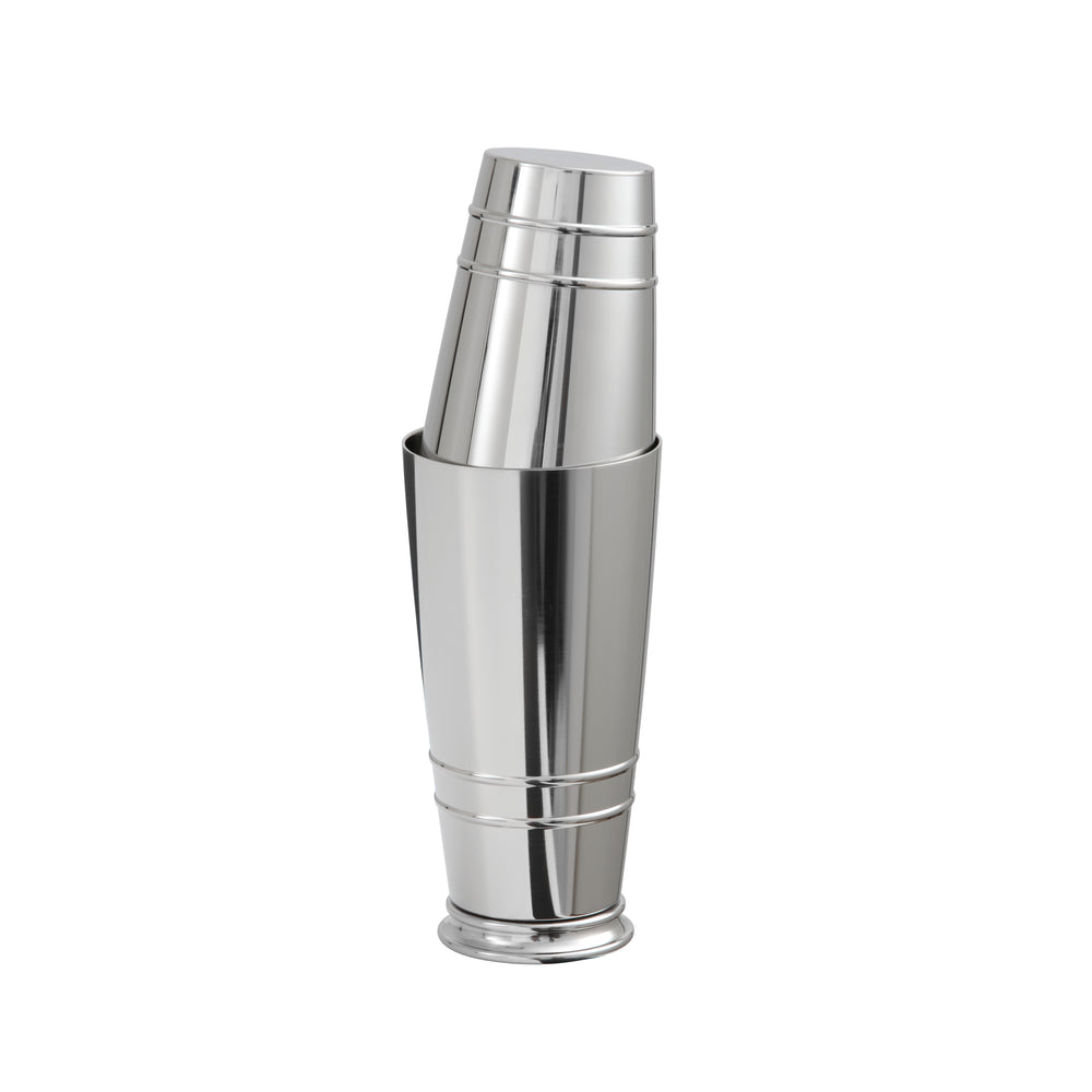 Front view of Crafthouse by Signature Boston Shaker showcasing polished 18/10 stainless steel with a white background