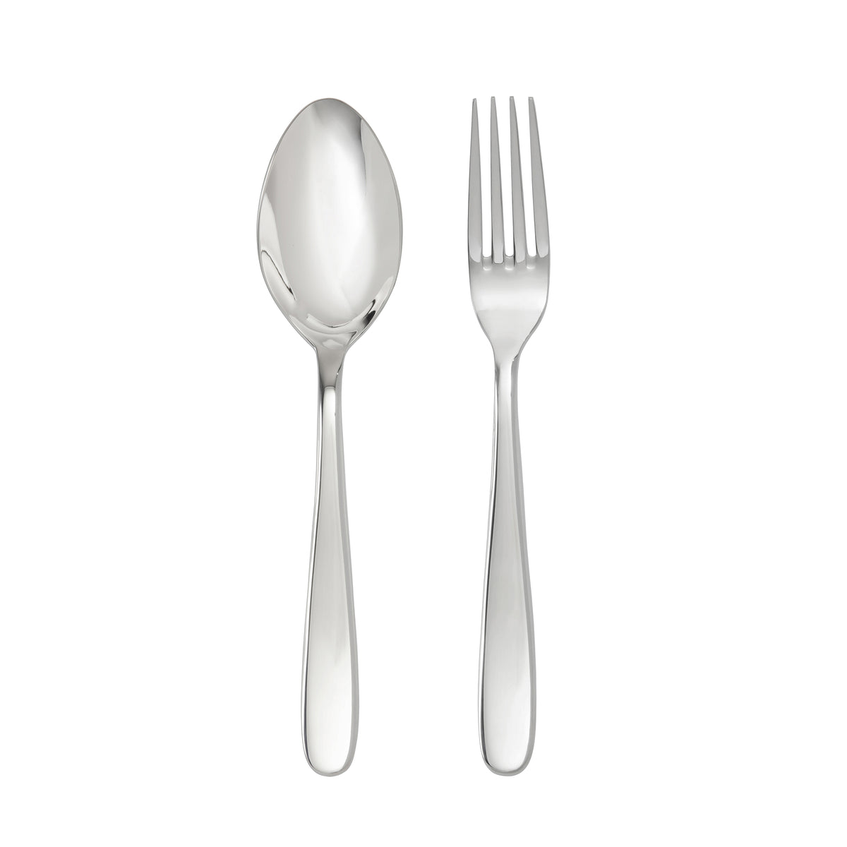 Front view of Grand City 2-Piece Serve Set showcasing 18/10 stainless steel spoon and fork on a white background
