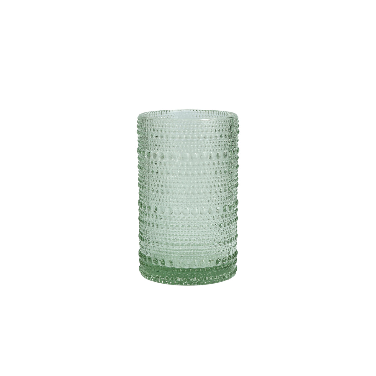 Front view of the Jupiter Iced Beverage Glass, set of 6, showcasing delicate beaded detailing with a sage green finish