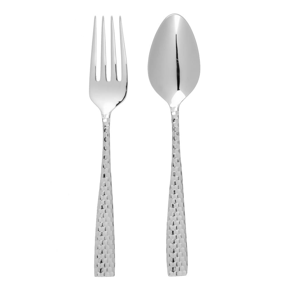 Front view of Lucca Faceted 2-Piece Flatware Set showcasing sculpted faceted handles on a white background