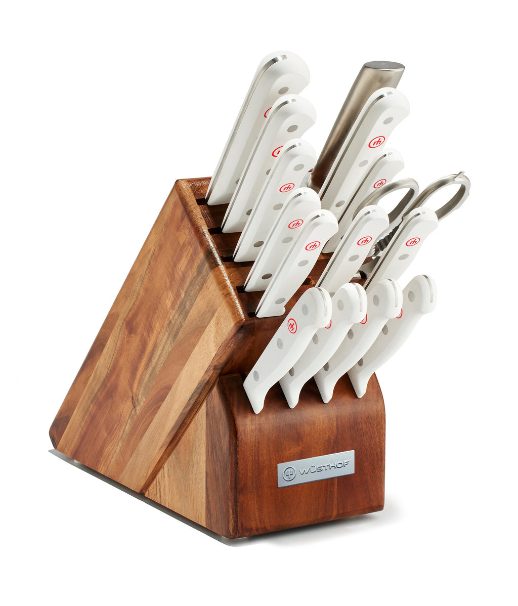 Gourmet Knife Block Set with White Handles, Set of 16