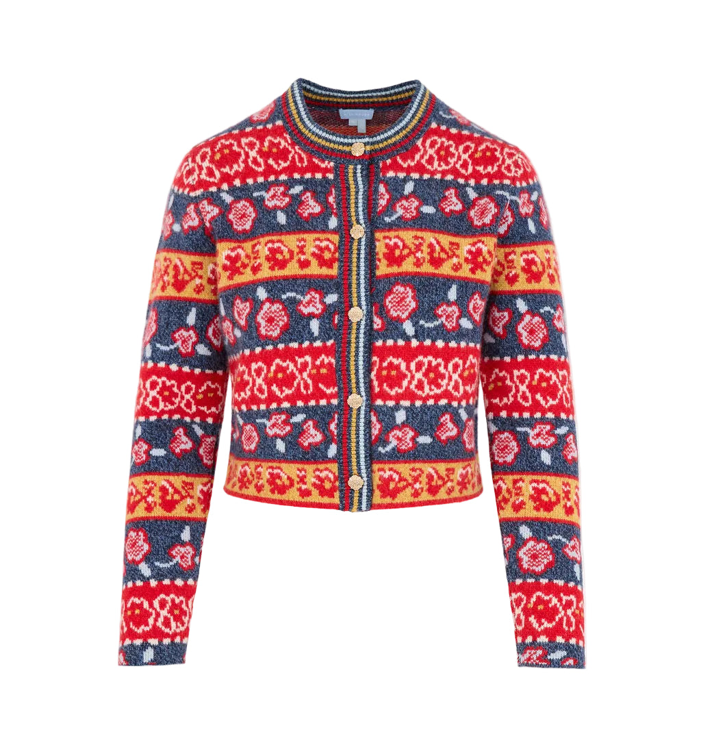 The Sonnet Cardigan in Lech Floral Stripe Red