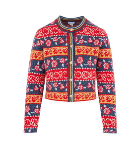 The Sonnet Cardigan in Lech Floral Stripe Red