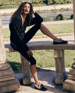 Zora Loafer in Black Shiny Leather & Wool Shearling