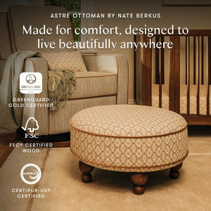 Astre Ottoman by Nate Berkus in Performance Olive Star Eco-Crossweave with Toffee Feet