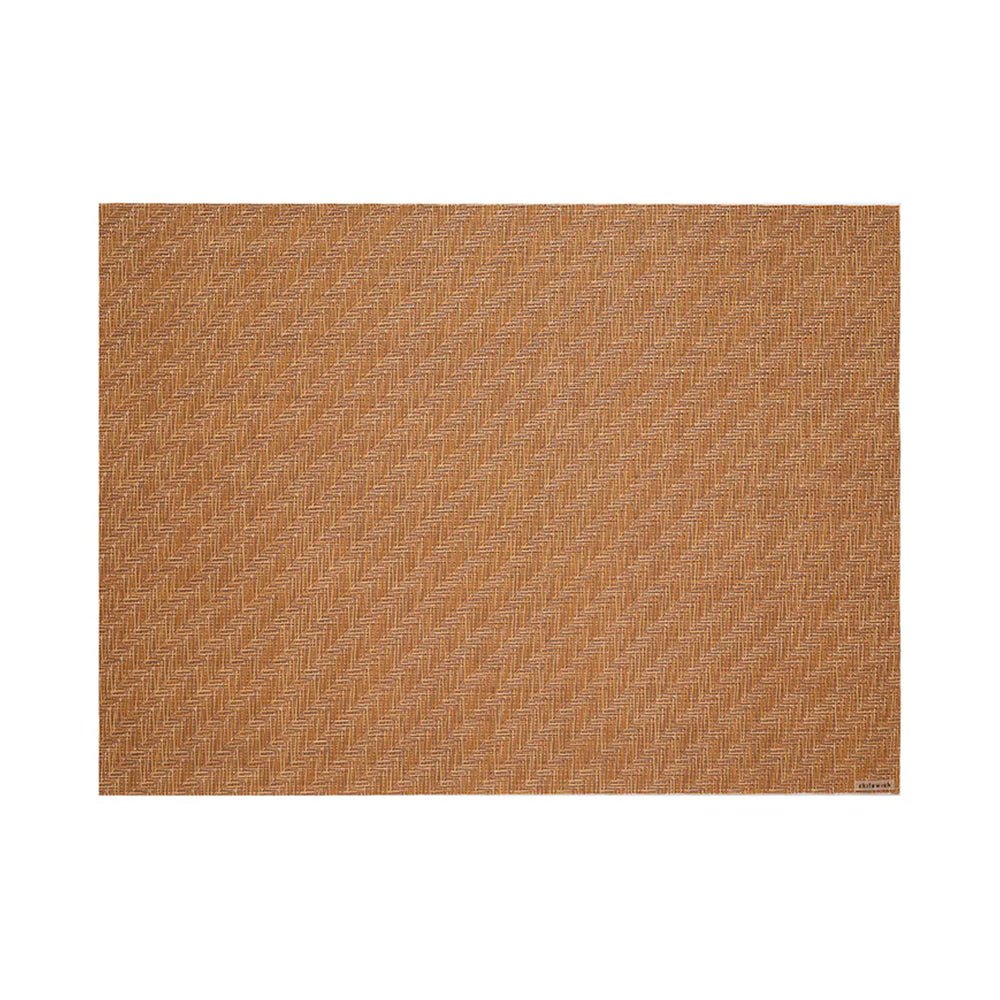 Top view of Foxtail rectangular placemat in honey showcasing diagonal woven foxtail pattern on white background