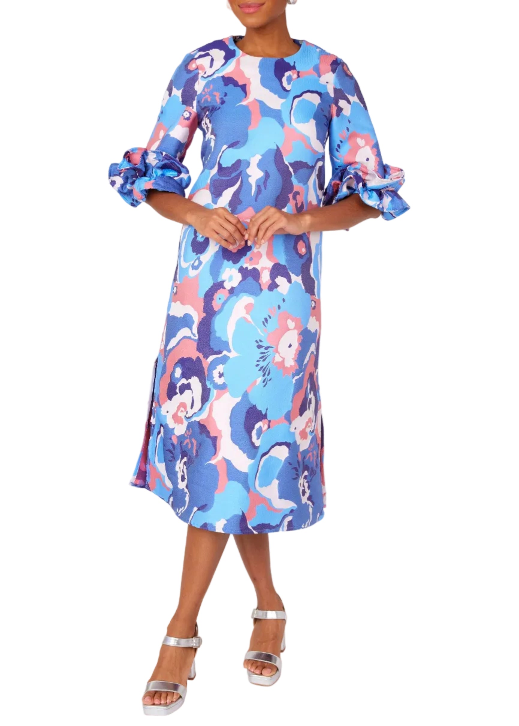 Bronwyn Dress Blue Retro Jacquard