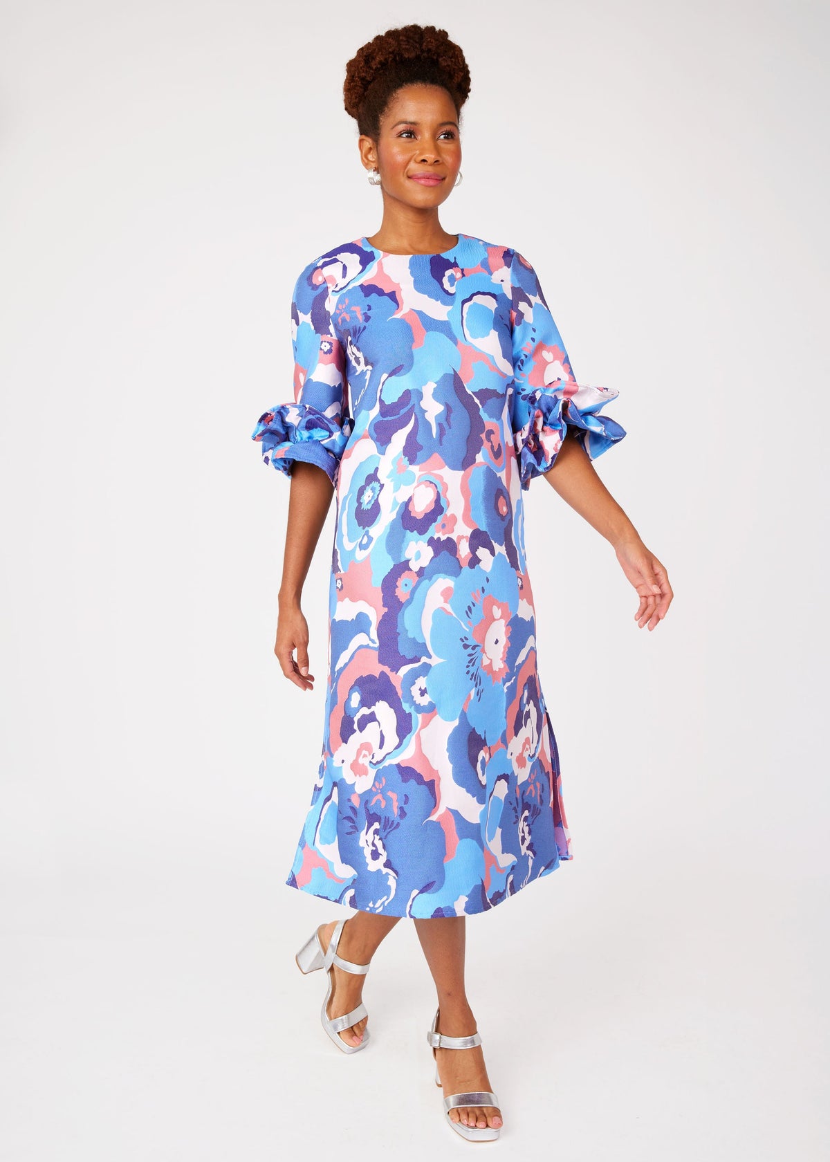 Bronwyn Dress Blue Retro Jacquard