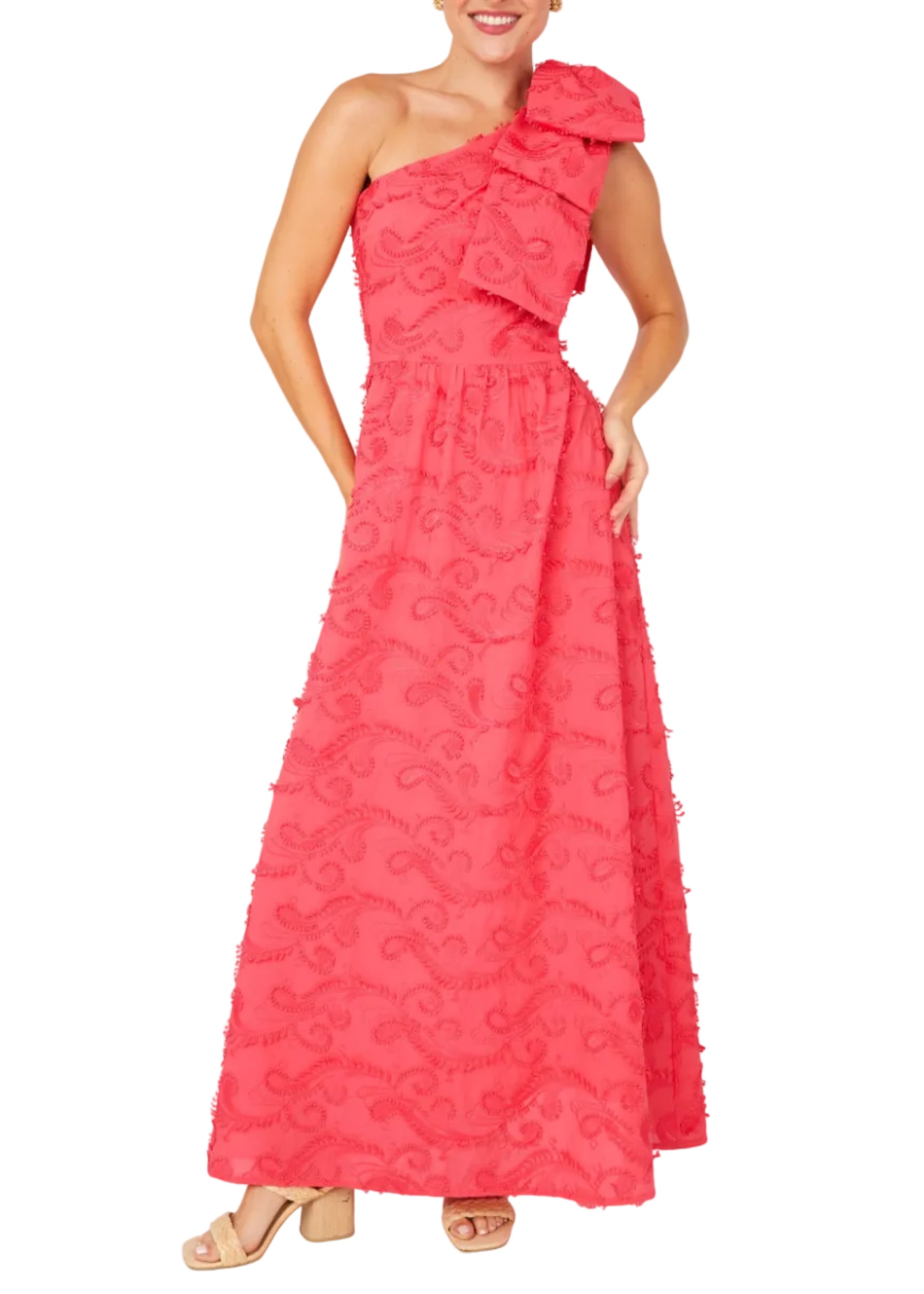 Caroline Gown Hot Coral 3D Paisley Cotton