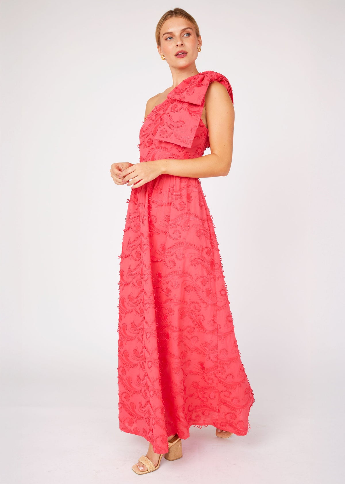 Caroline Gown Hot Coral 3D Paisley Cotton
