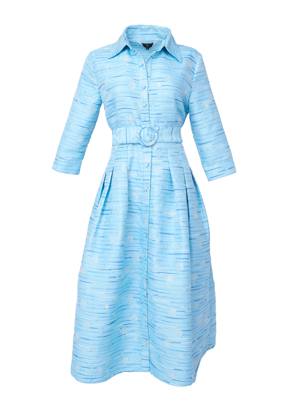 Cecilia Midi Dress Blue Textured Dupioni