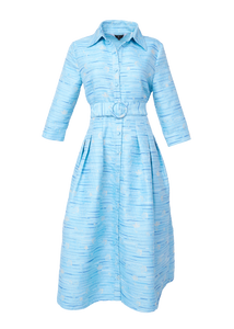 Cecilia Midi Dress Blue Textured Dupioni