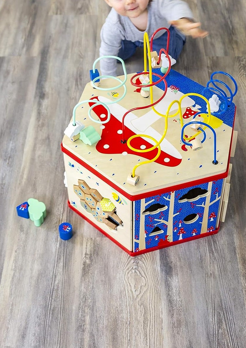 Wooden Activity Cube XL Nature Mushroom Theme Classic 7-Sided