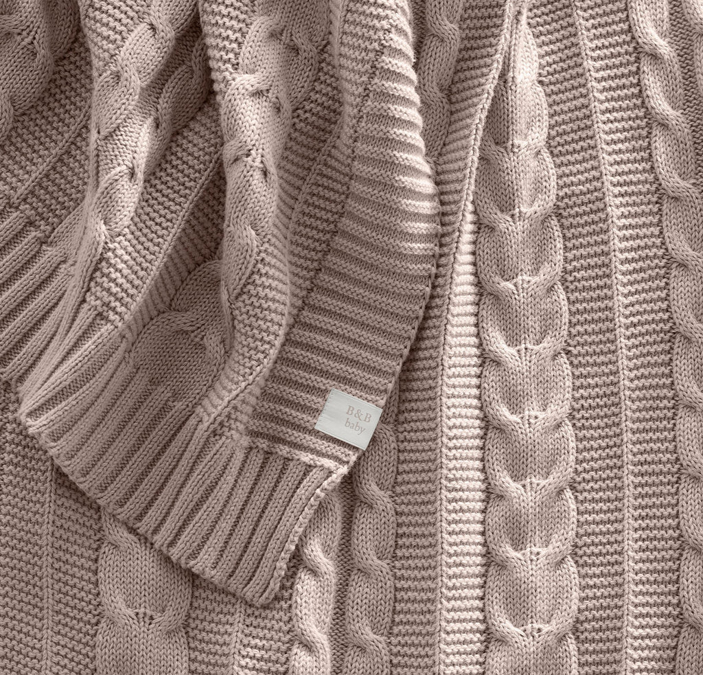 Cable Knit Baby Blanket in Dusty Rose