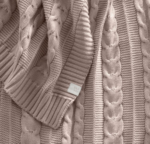 Cable Knit Baby Blanket in Dusty Rose