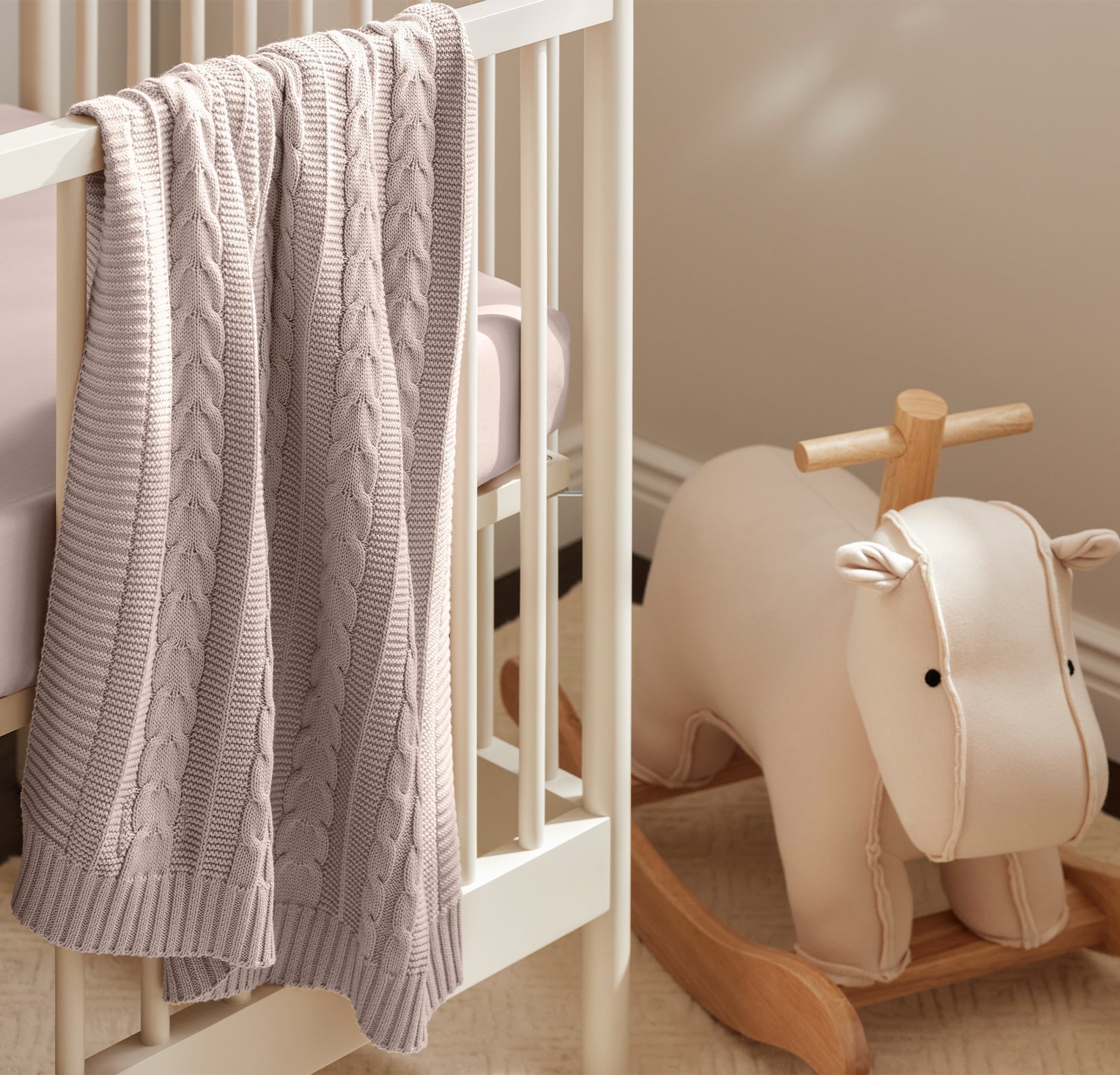Cable Knit Baby Blanket in Dusty Rose