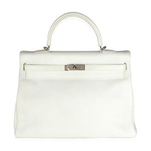 Hermès Gris Perle White Buffalo Skipper Dalmatian Retourne Kelly 35 PHW Handbag fv