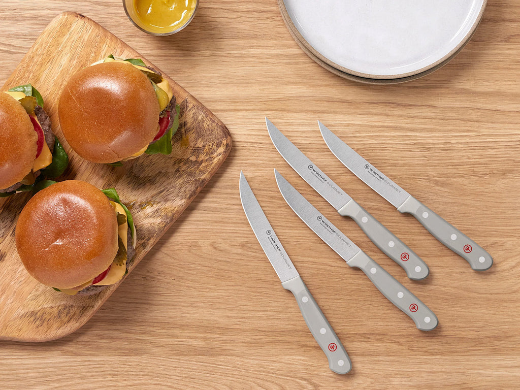 Gourmet Steak Knife Set with White Handles, Set of 4