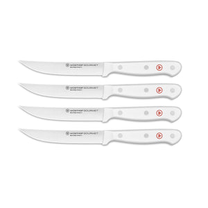 Gourmet Steak Knife Set with White Handles, Set of 4