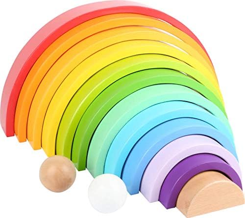 Front three-quarter view of XL Wooden Stacking Rainbow Playset showcasing colorful wooden arches and balls on a white background