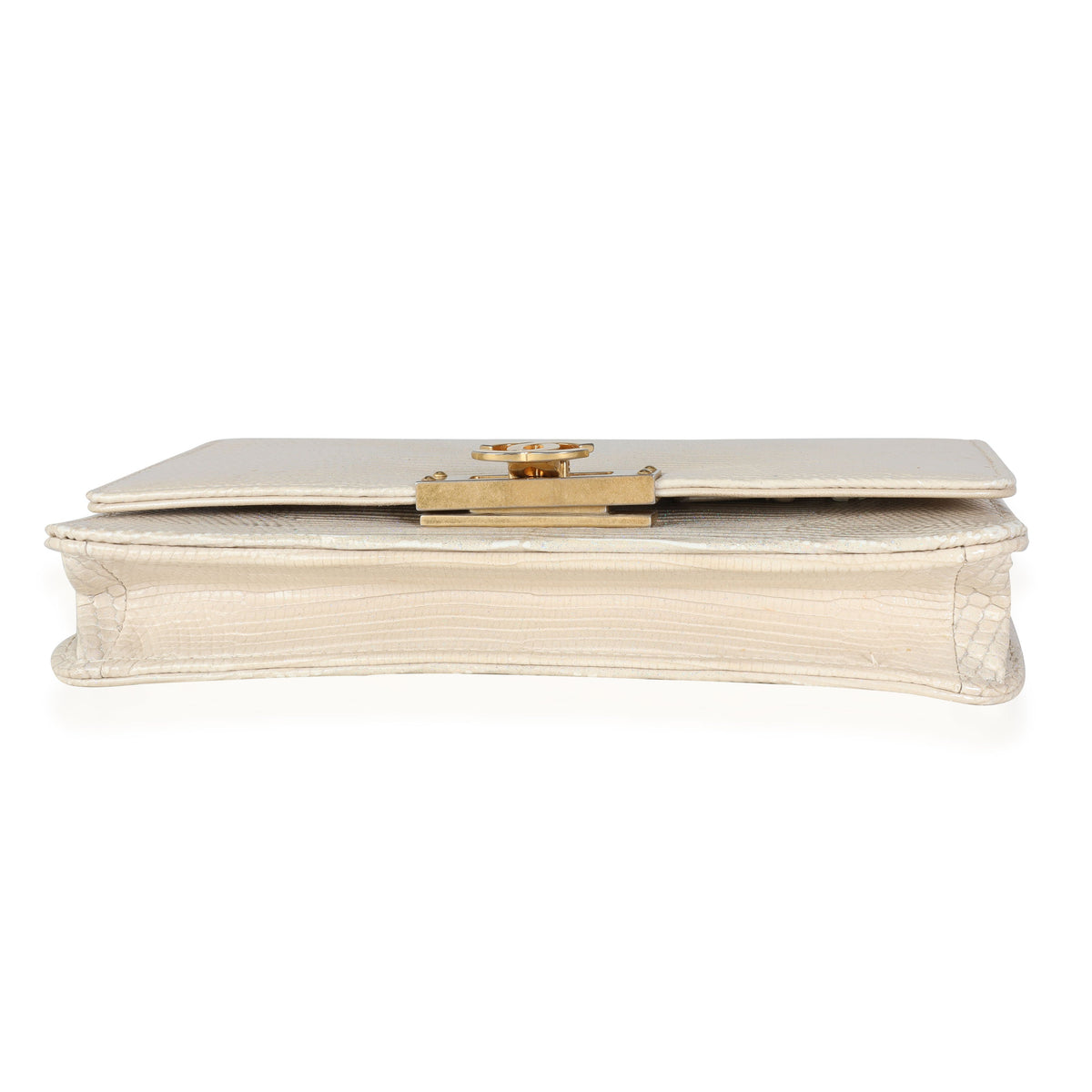 Chanel Gold Metallic Lizard Golden Class Wallet on Chain Handbag stamp