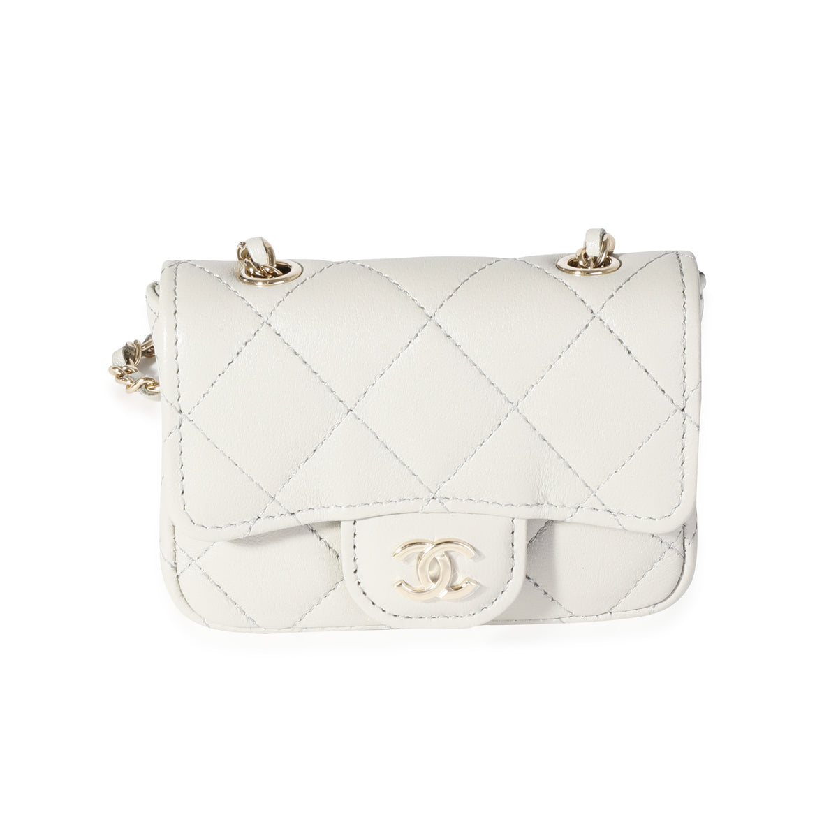 Chanel Grey Quilted Lambskin Mini Chain Belt Bag