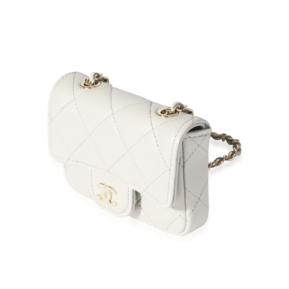 Chanel Grey Quilted Lambskin Mini Chain Belt Bag