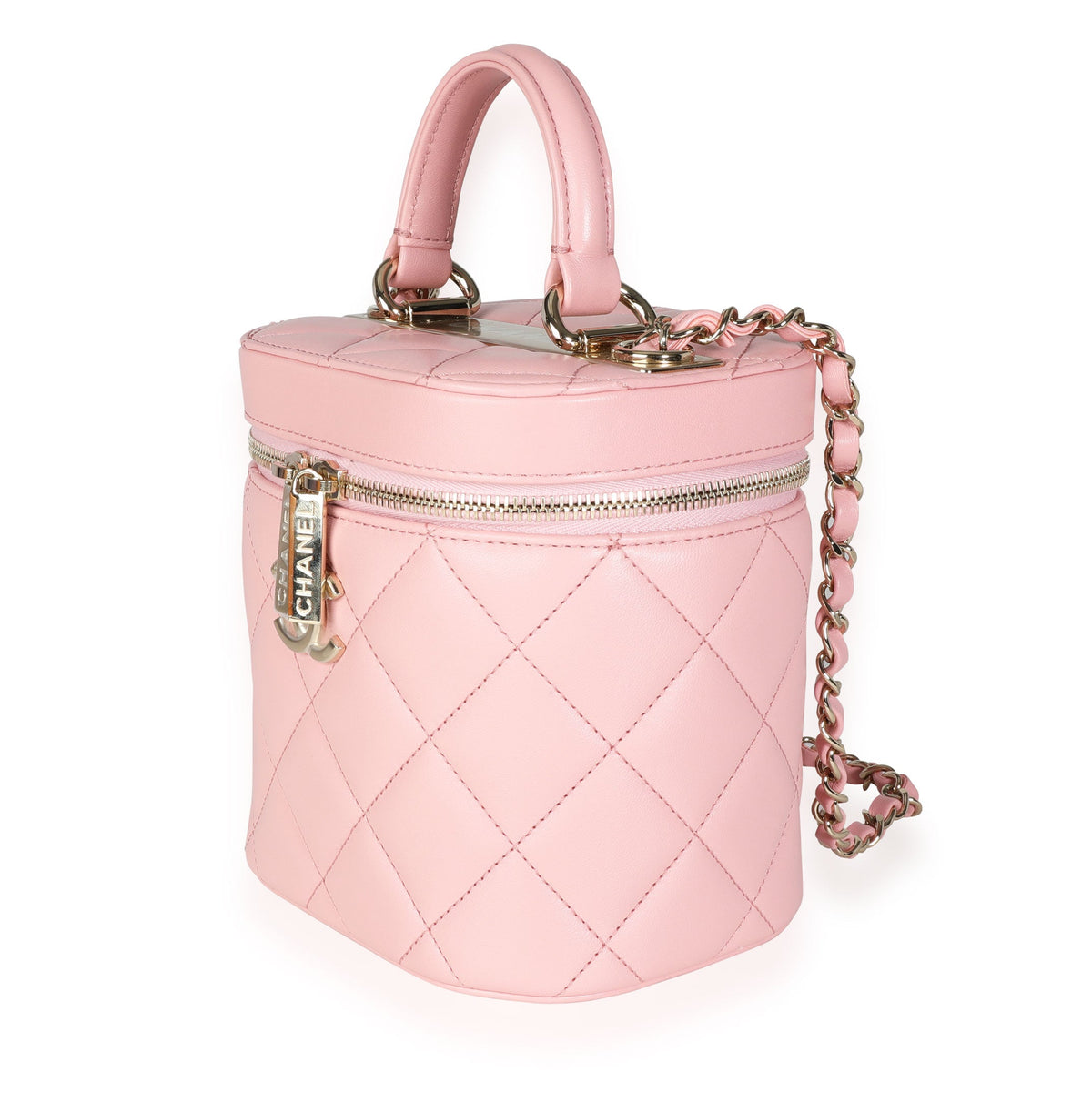 Chanel Light Pink Quilted Lambskin Small Trendy CC Vanity Case Handbag sv