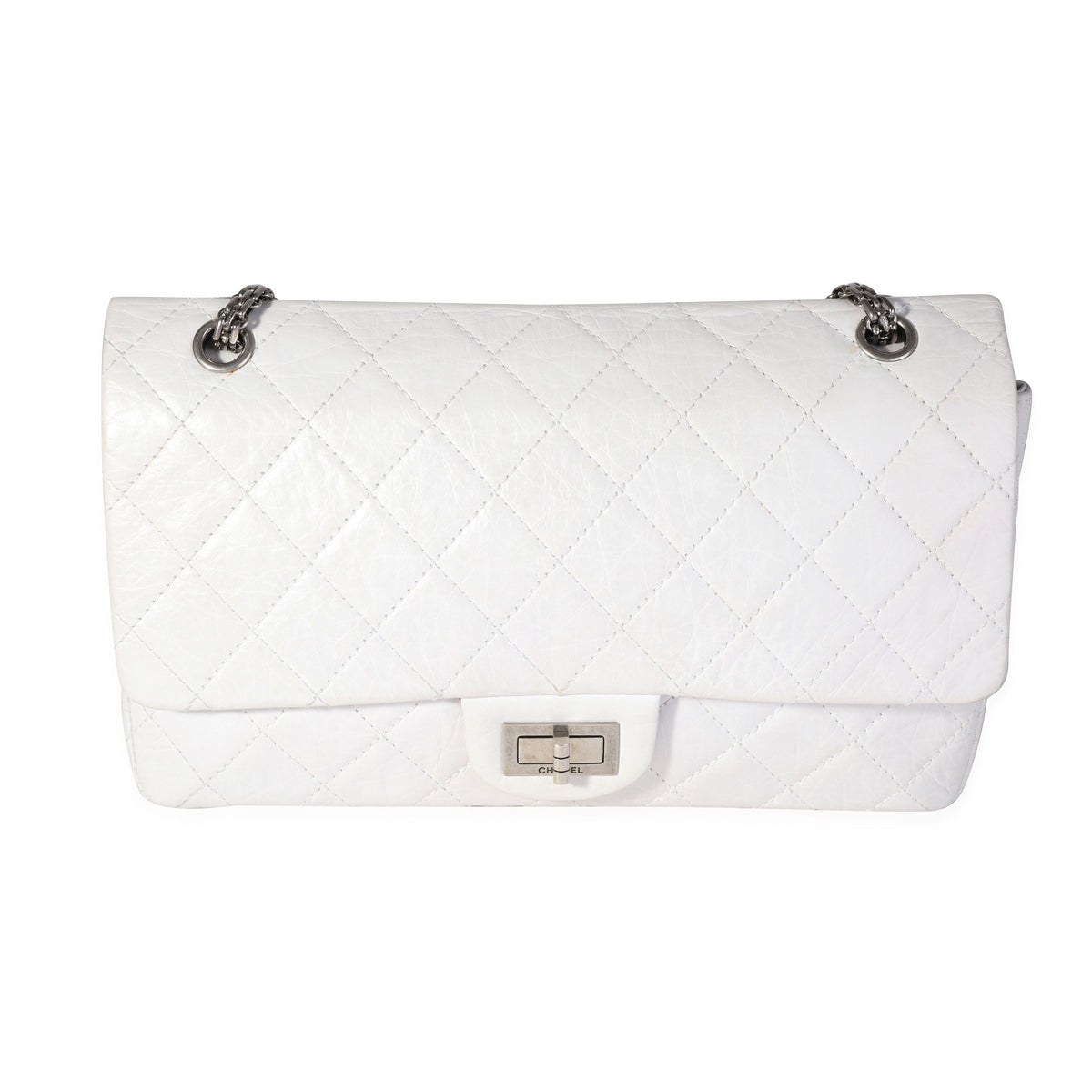 Chanel White Aged Calfskin Quilted 2.55 Reissue 227 Flap Handbag fv