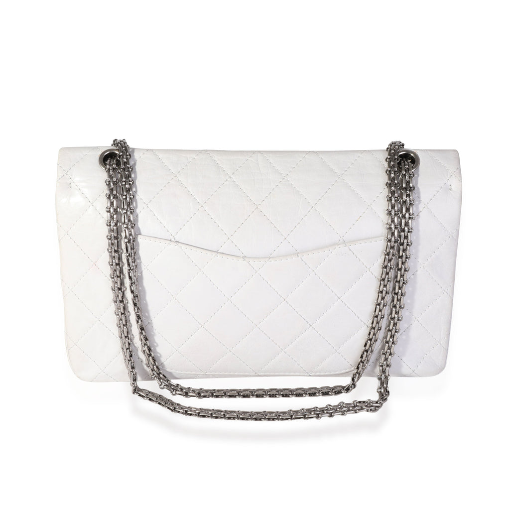 Chanel White Aged Calfskin Quilted 2.55 Reissue 227 Flap Handbag pv