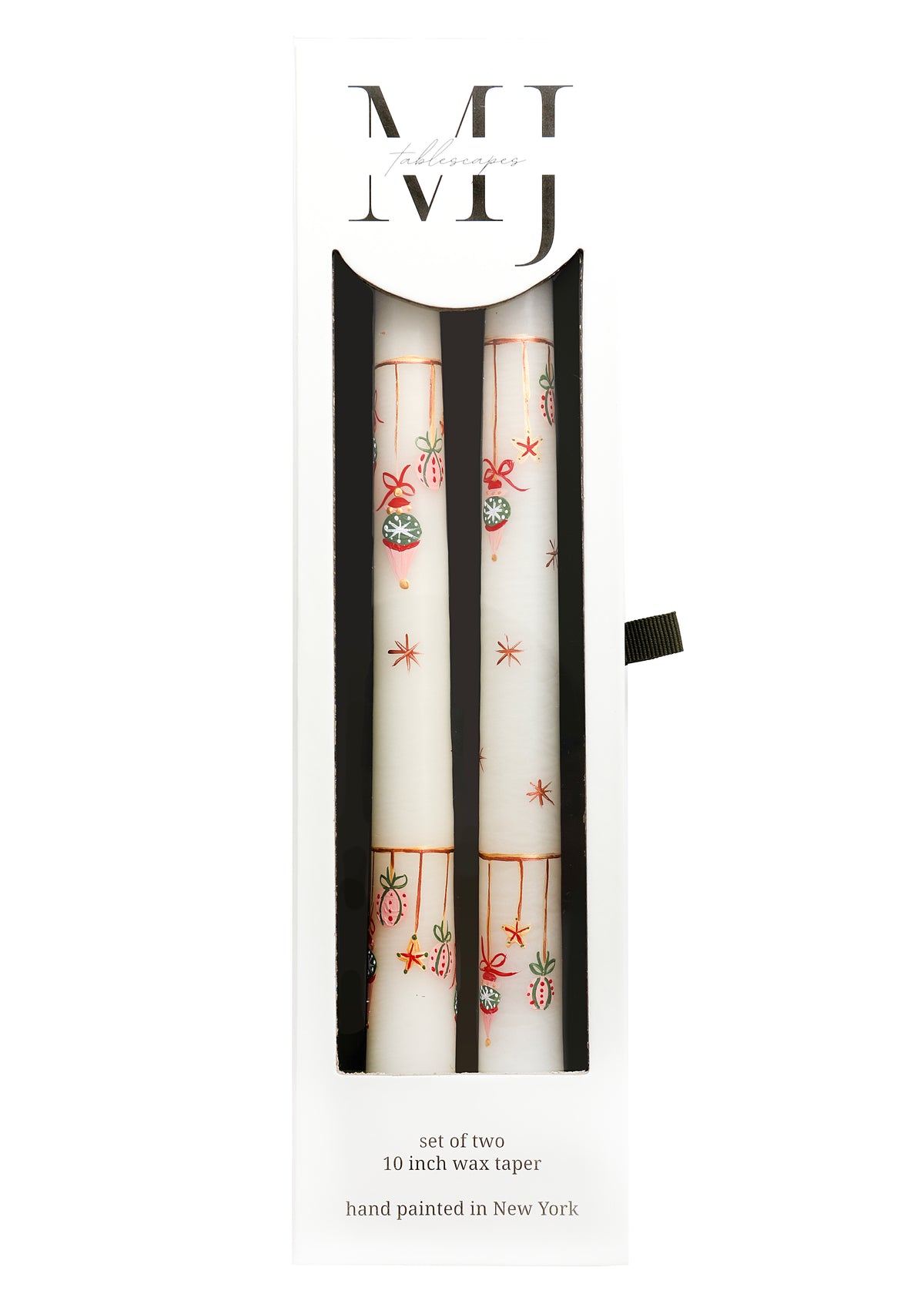 Ivory Ornament and Bell Hand-Painted Taper Candles, Set of Two
