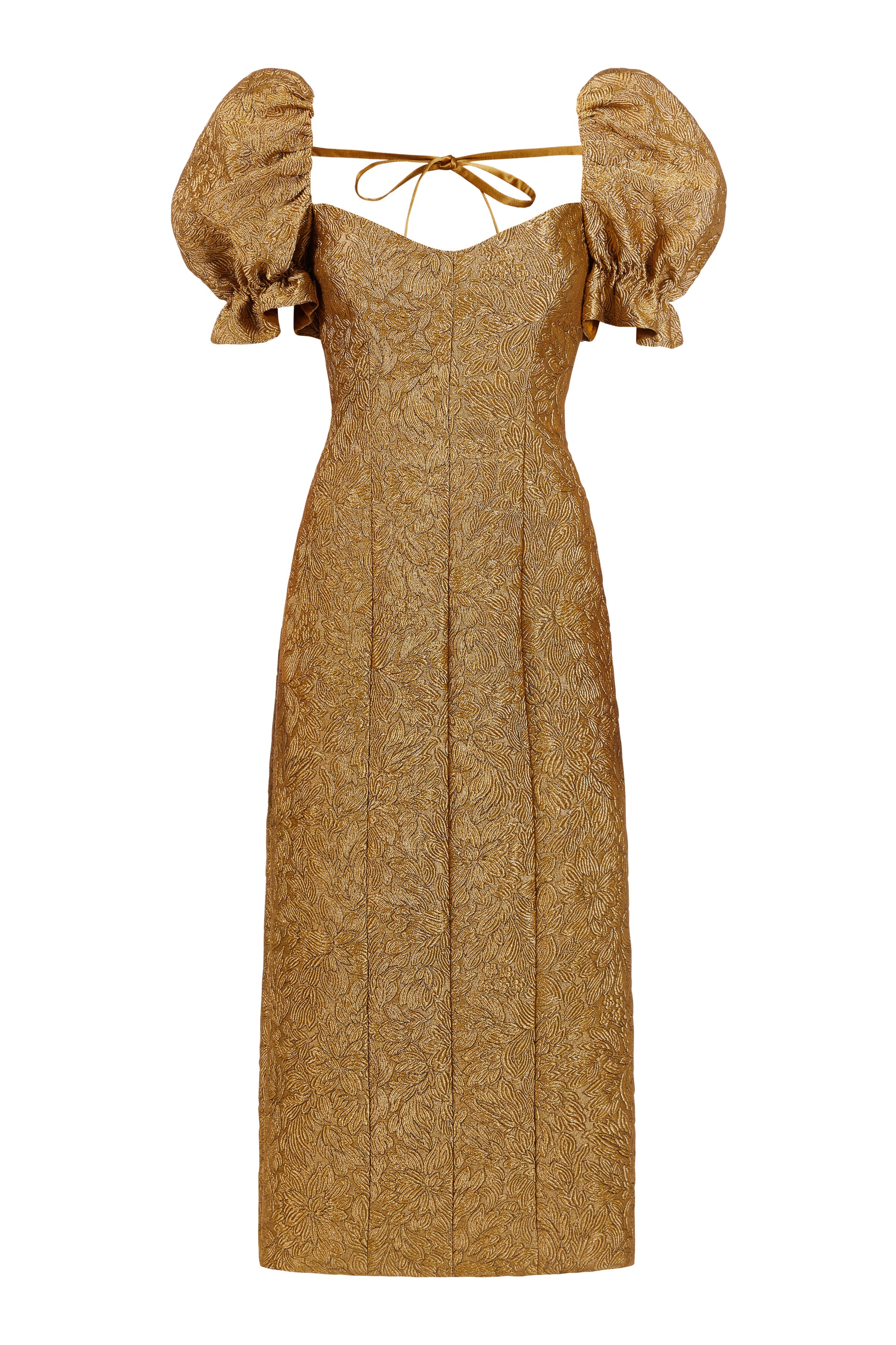 Farrah Gold Brocade Midi Dress