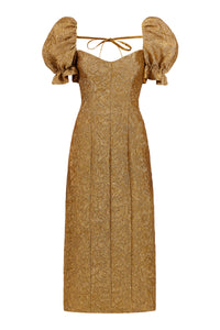 Farrah Gold Brocade Midi Dress