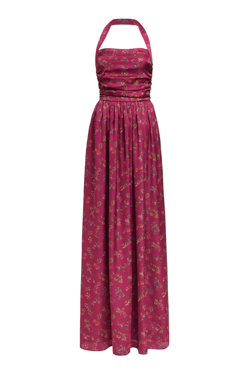 Anastasia Floral Ruched Halter Gown