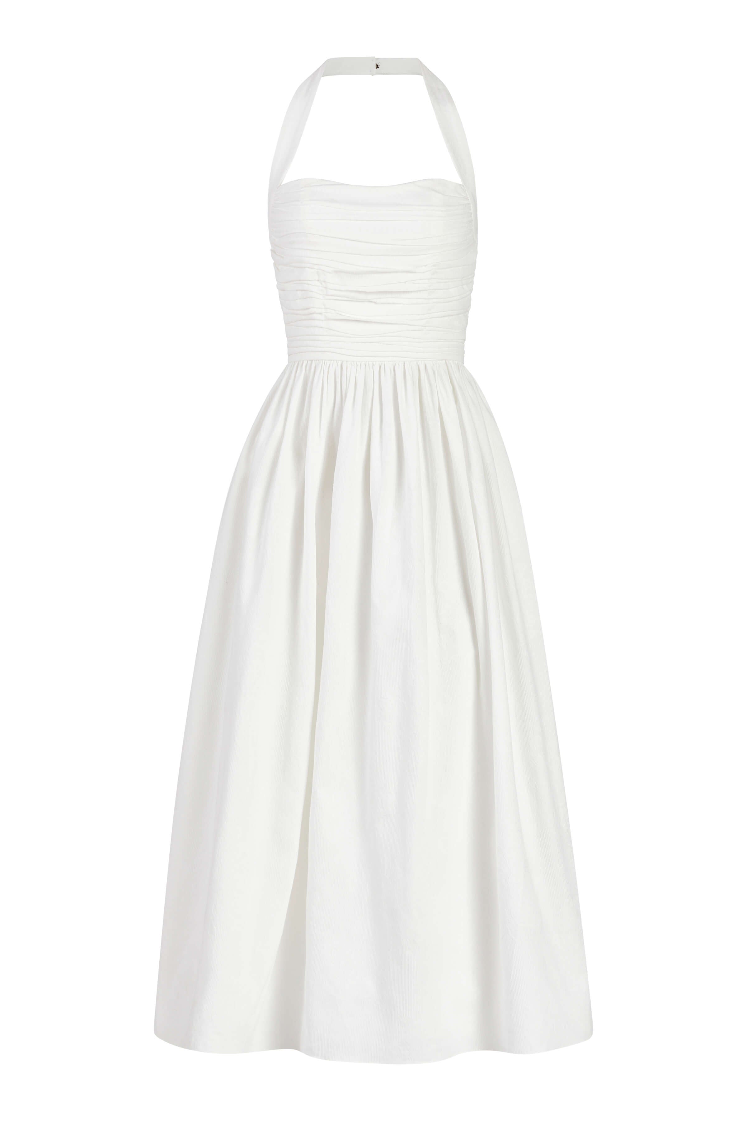 Leia Off White Ruched Halter Midi Dress | Over The Moon