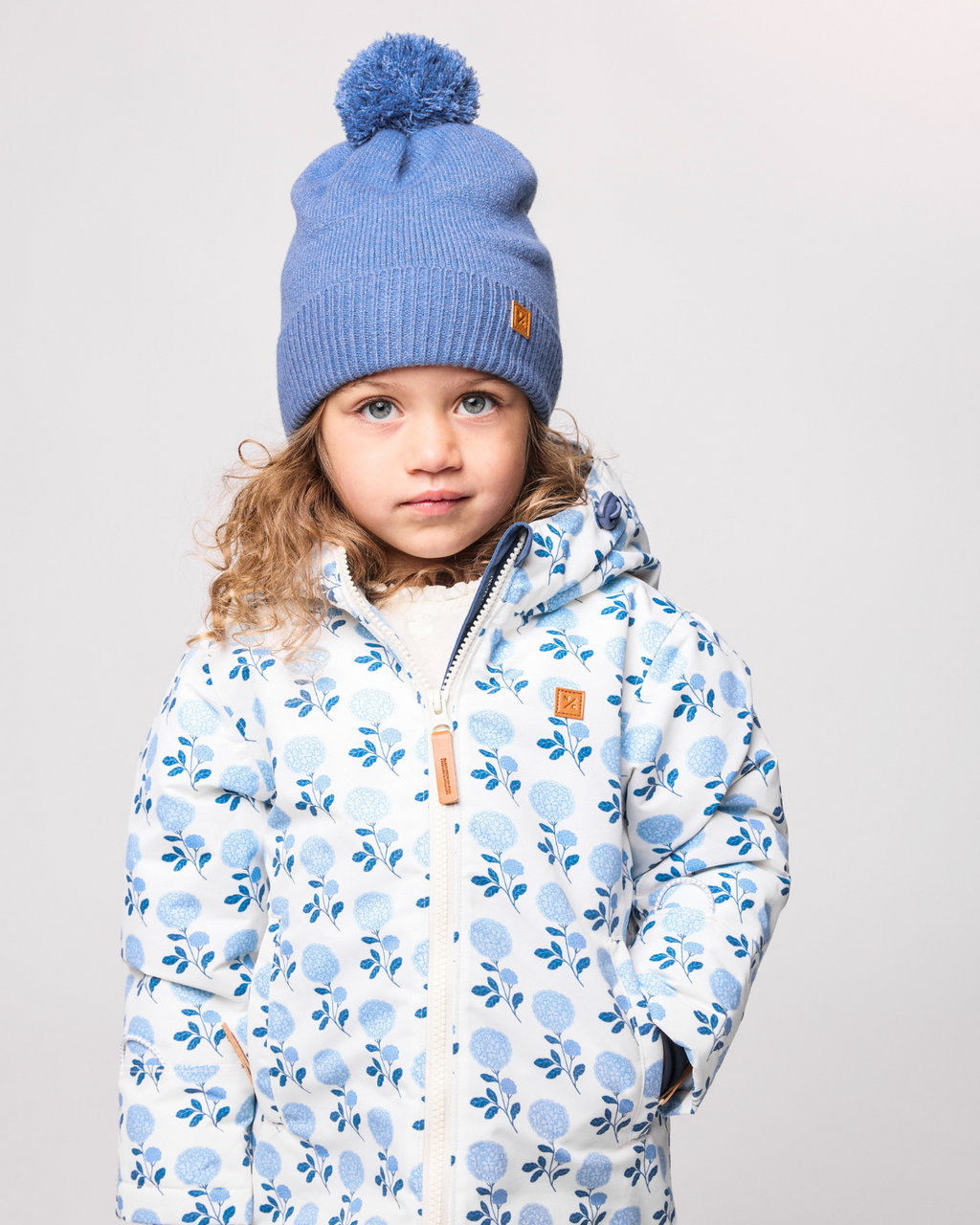 Mountain Blue Knit Winter Hat with Knit Pom