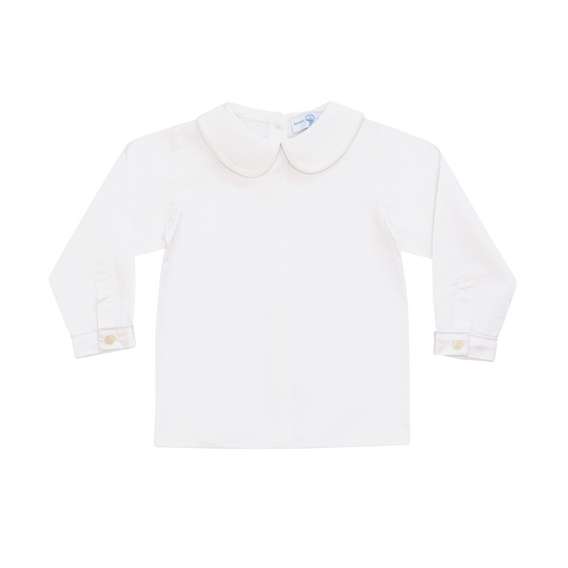 Henry Duvall boys white Peter Pan collar shirt, classic holiday layering piece for Jon Jons, shorts, and bubbles, timeless Christmas toddler outfit