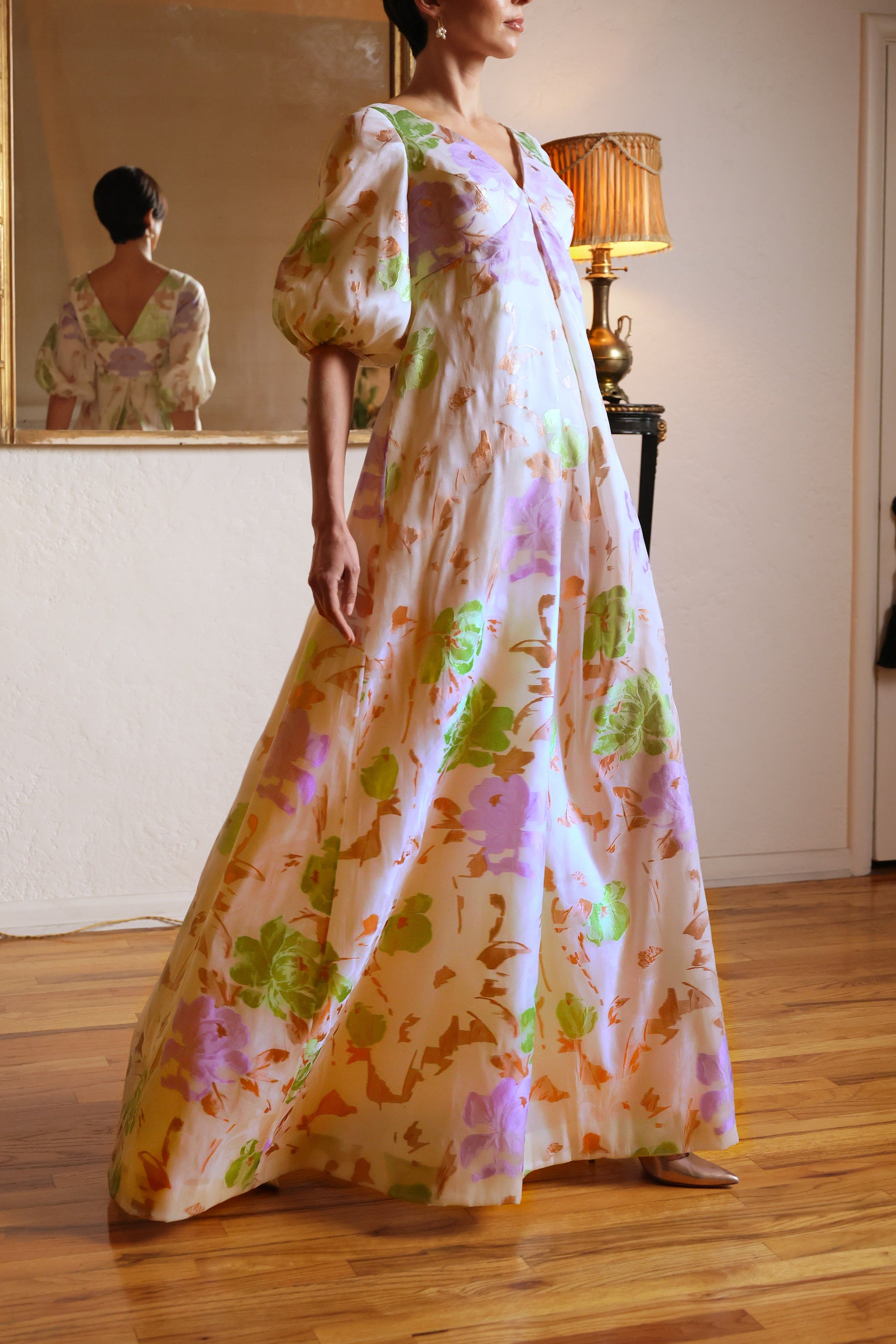 Full Sleeve Gown in Lavender, Green & Rose Gold