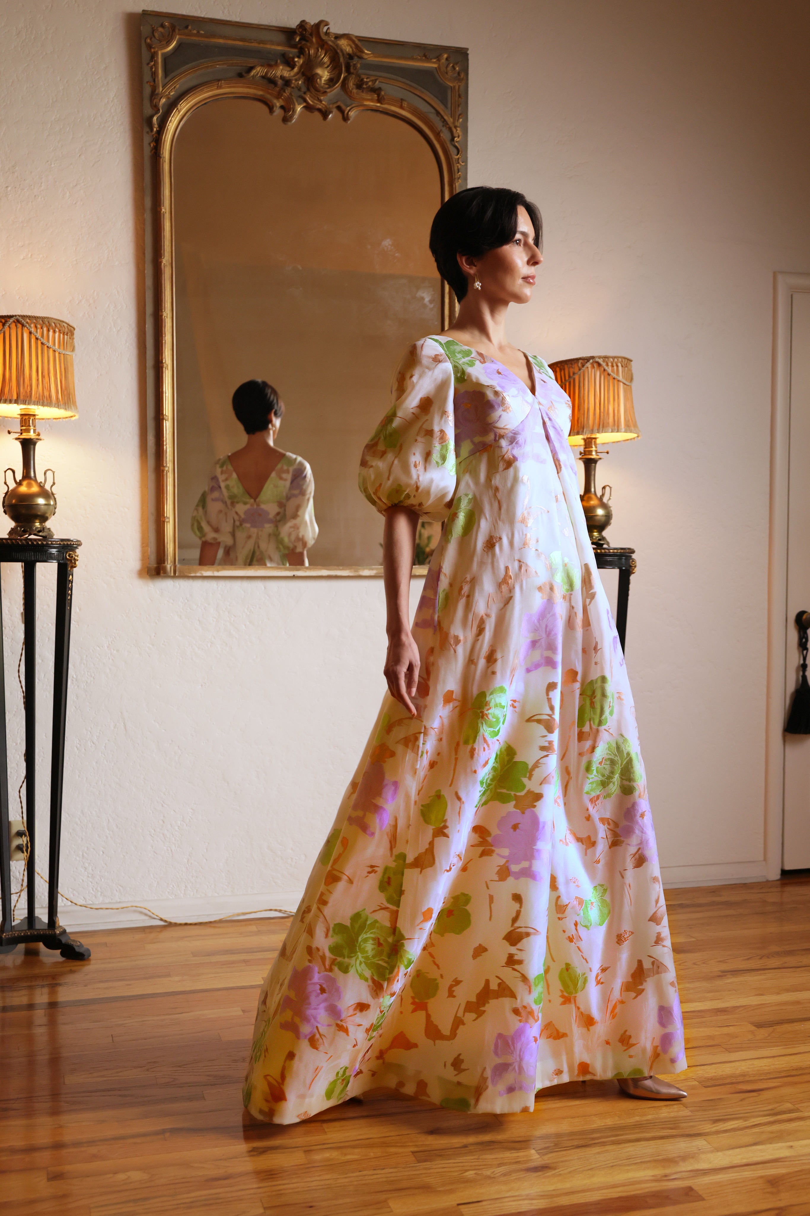 Full Sleeve Gown in Lavender, Green & Rose Gold