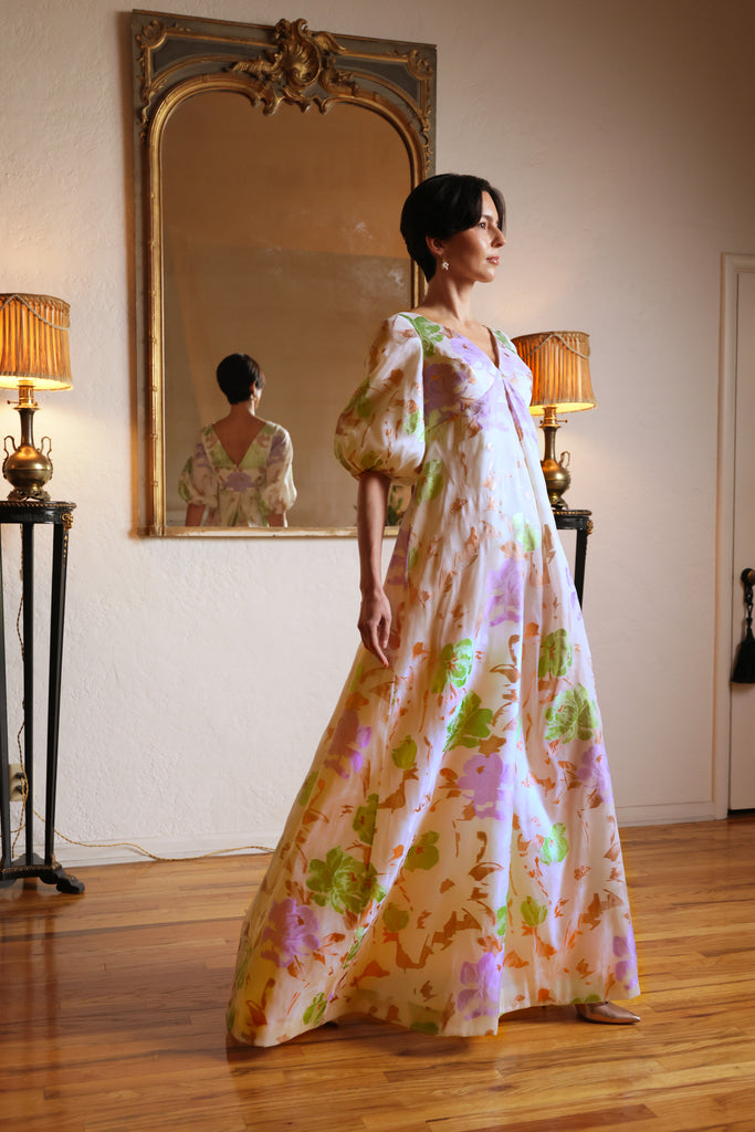 Full Sleeve Gown in Lavender, Green & Rose Gold