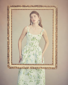 Antoinette Dress in Celadon Bloom Silk Faille