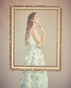 Antoinette Dress in Celadon Bloom Silk Faille