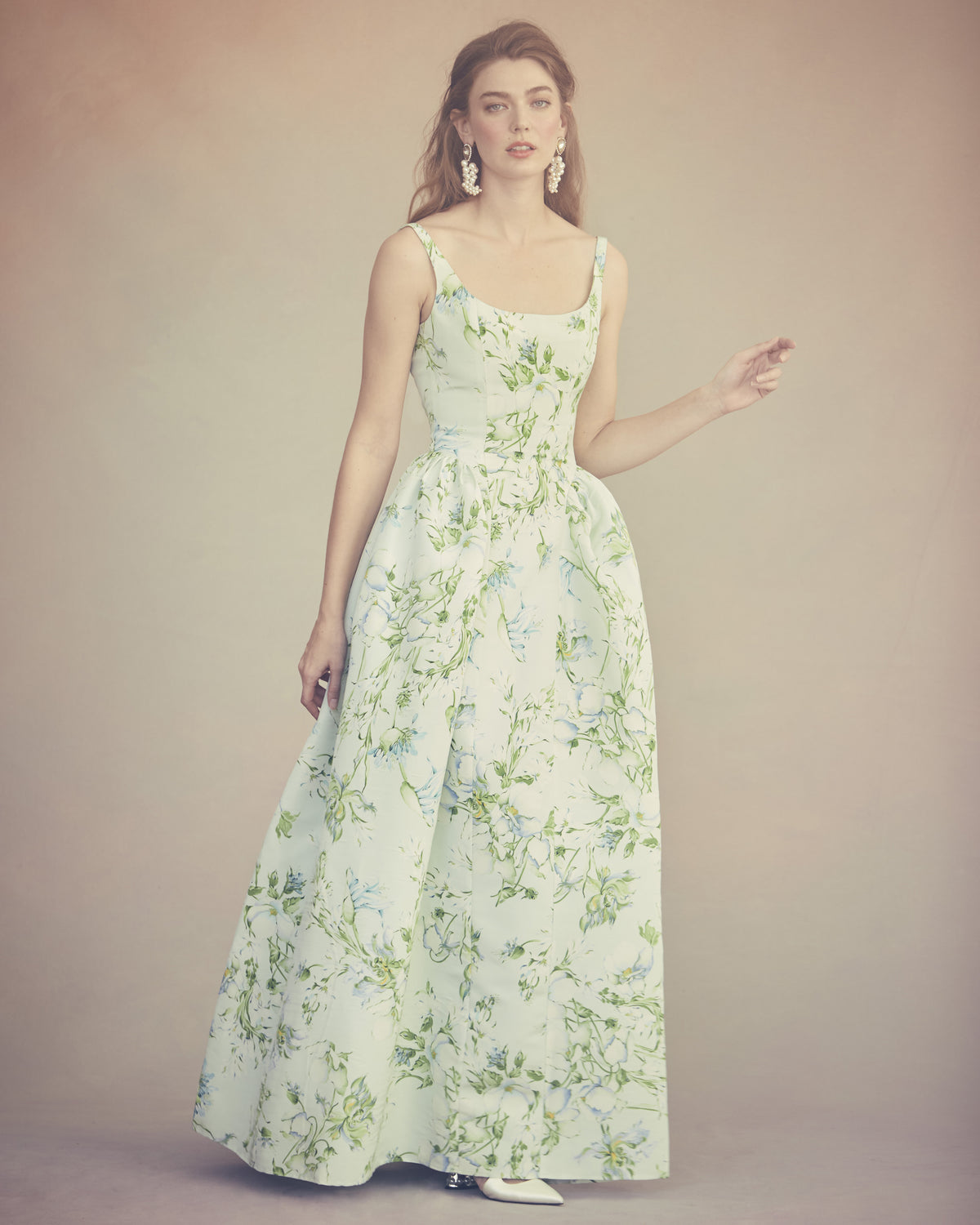 Antoinette Dress in Celadon Bloom Silk Faille