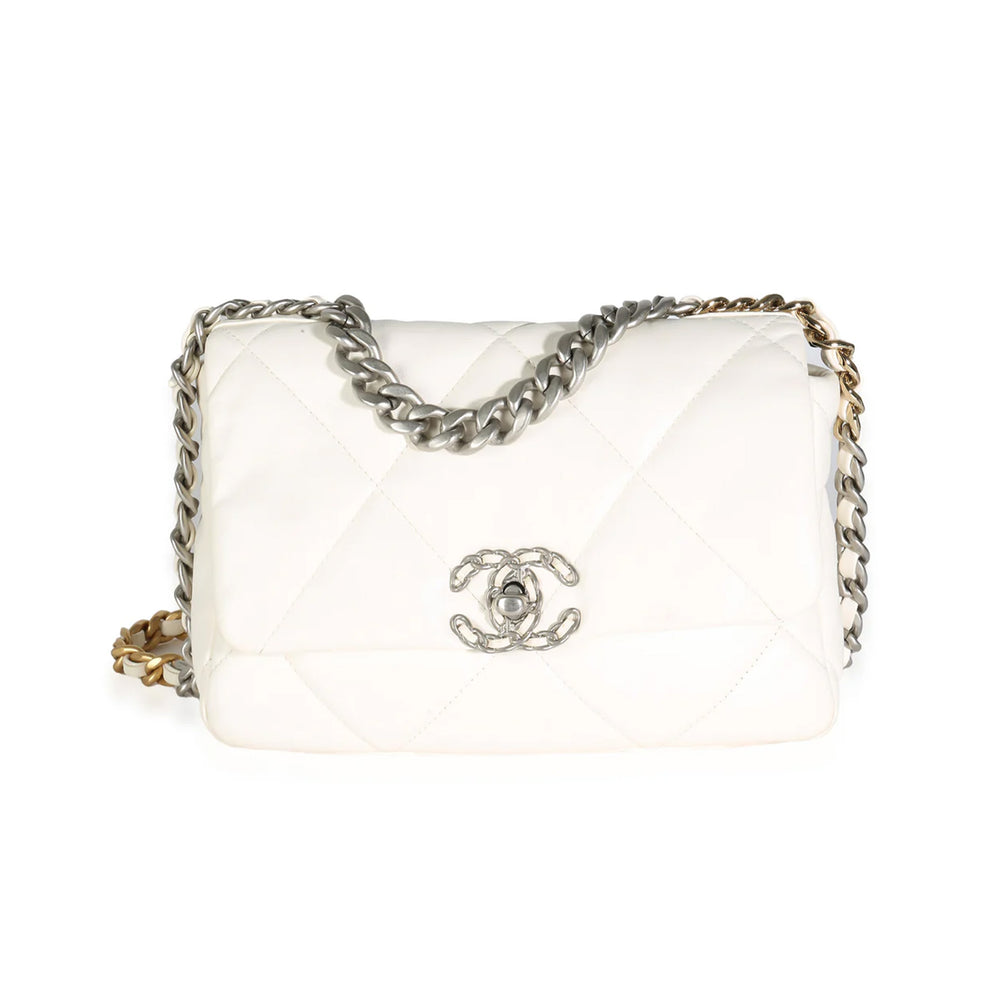 Chanel White Quilted Lambskin Small Chanel 19 Flap Bag